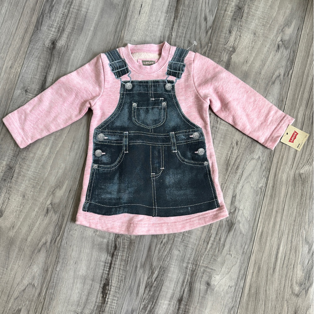 NWT Levis pink and blue jean looking dress. Size 12 months-